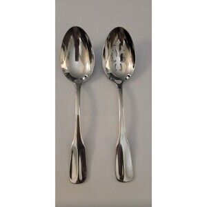 Set of 2 Hoffritz Wyndham Stainless Steel 18/10 Fiddle Shape Serving Spoon 8 1/2